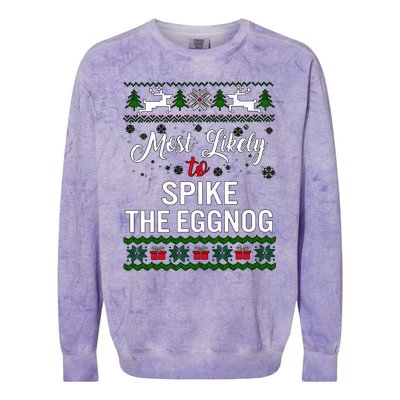 Most Likely To Spike The Eggnog Christmas Holiday Season Colorblast Crewneck Sweatshirt