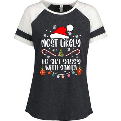 Most Likely To Get Sassy With Santa Christmas Tree Santa Gift Enza Ladies Jersey Colorblock Tee