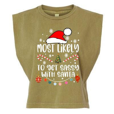 Most Likely To Get Sassy With Santa Christmas Tree Santa Gift Garment-Dyed Women's Muscle Tee