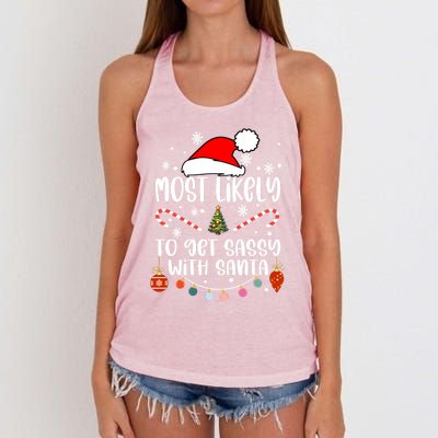 Most Likely To Get Sassy With Santa Christmas Tree Santa Gift Women's Knotted Racerback Tank