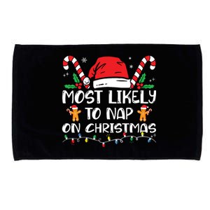 Most Likely To Nap On Christmas Funny Family Christmas Microfiber Hand Towel