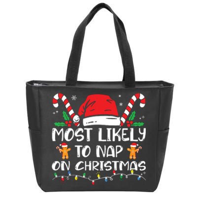 Most Likely To Nap On Christmas Funny Family Christmas Zip Tote Bag