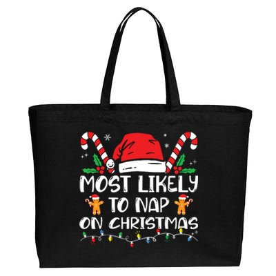 Most Likely To Nap On Christmas Funny Family Christmas Cotton Canvas Jumbo Tote