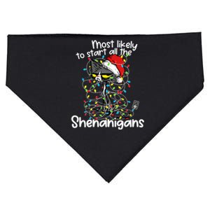 Most Likely To Start All The Shenanigans Funny Cat Christmas USA-Made Doggie Bandana