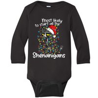 Most Likely To Start All The Shenanigans Funny Cat Christmas Baby Long Sleeve Bodysuit