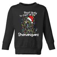 Most Likely To Start All The Shenanigans Funny Cat Christmas Toddler Sweatshirt