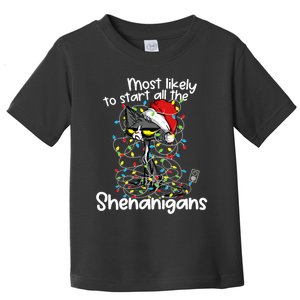 Most Likely To Start All The Shenanigans Funny Cat Christmas Toddler T-Shirt