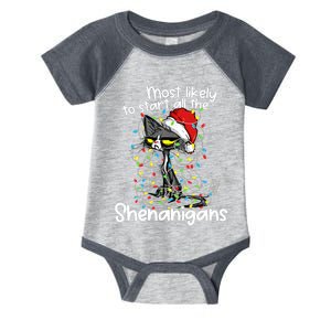 Most Likely To Start All The Shenanigans Funny Cat Christmas Infant Baby Jersey Bodysuit