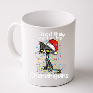 Most Likely To Start All The Shenanigans Funny Cat Christmas Coffee Mug