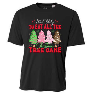 Most Likely To Eat All The Christmas Tree Cake Family Xmas Cooling Performance Crew T-Shirt