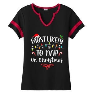 Most Likely To Nap On Christmas Family Christmas Pajamas  Ladies Halftime Notch Neck Tee