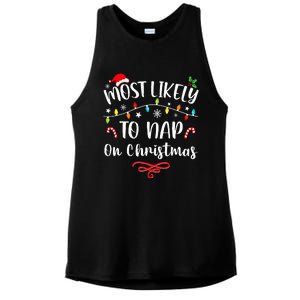 Most Likely To Nap On Christmas Family Christmas Pajamas  Ladies PosiCharge Tri-Blend Wicking Tank