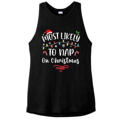 Most Likely To Nap On Christmas Family Christmas Pajamas  Ladies PosiCharge Tri-Blend Wicking Tank