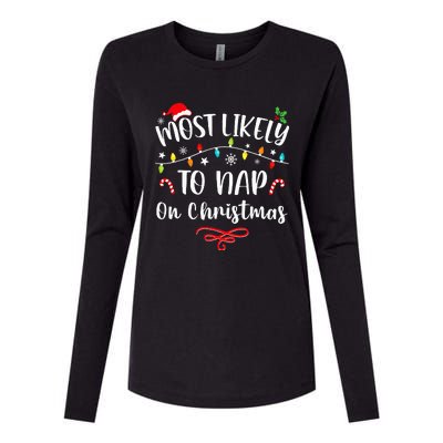 Most Likely To Nap On Christmas Family Christmas Pajamas  Womens Cotton Relaxed Long Sleeve T-Shirt