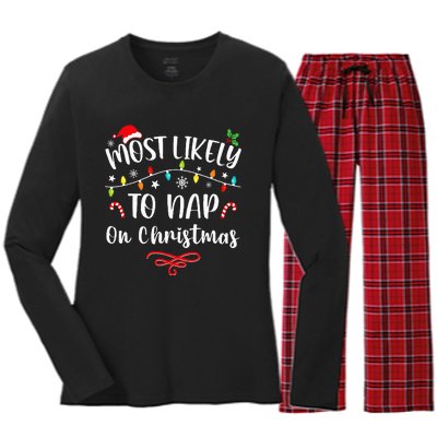 Most Likely To Nap On Christmas Family Christmas Pajamas  Women's Long Sleeve Flannel Pajama Set 