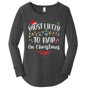 Most Likely To Nap On Christmas Family Christmas Pajamas  Women's Perfect Tri Tunic Long Sleeve Shirt