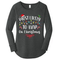 Most Likely To Nap On Christmas Family Christmas Pajamas  Women's Perfect Tri Tunic Long Sleeve Shirt