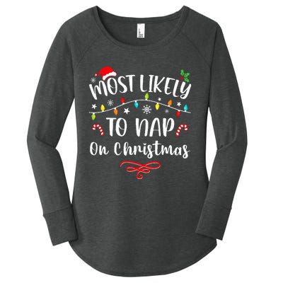 Most Likely To Nap On Christmas Family Christmas Pajamas  Women's Perfect Tri Tunic Long Sleeve Shirt