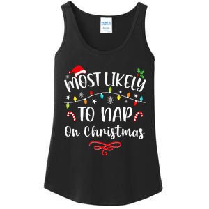 Most Likely To Nap On Christmas Family Christmas Pajamas  Ladies Essential Tank