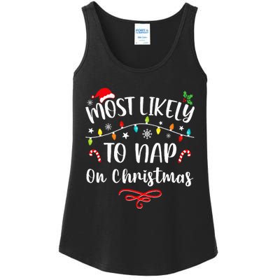 Most Likely To Nap On Christmas Family Christmas Pajamas  Ladies Essential Tank