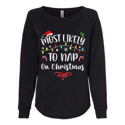 Most Likely To Nap On Christmas Family Christmas Pajamas  Womens California Wash Sweatshirt