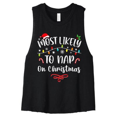 Most Likely To Nap On Christmas Family Christmas Pajamas  Women's Racerback Cropped Tank