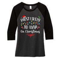 Most Likely To Nap On Christmas Family Christmas Pajamas  Women's Tri-Blend 3/4-Sleeve Raglan Shirt