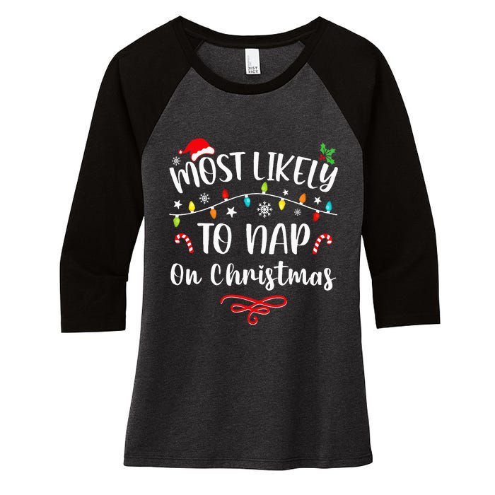 Most Likely To Nap On Christmas Family Christmas Pajamas  Women's Tri-Blend 3/4-Sleeve Raglan Shirt