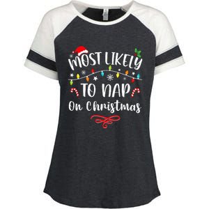 Most Likely To Nap On Christmas Family Christmas Pajamas  Enza Ladies Jersey Colorblock Tee