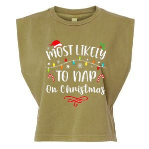 Most Likely To Nap On Christmas Family Christmas Pajamas  Garment-Dyed Women's Muscle Tee