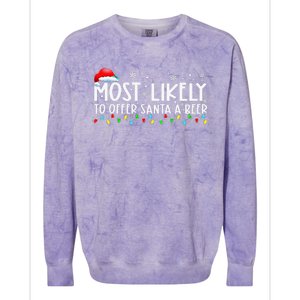 Most Likely To Offer Santa A Beer Funny Drinking Xmas Colorblast Crewneck Sweatshirt