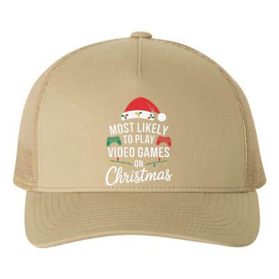 Most Likely To Play Video Games On Christmas Funny Gamer Yupoong Adult 5-Panel Trucker Hat