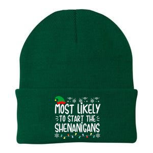 Most Likely To Start The Shenanigans Elf Christmas Family Knit Cap Winter Beanie