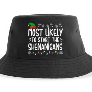 Most Likely To Start The Shenanigans Elf Christmas Family Sustainable Bucket Hat