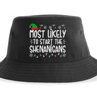 Most Likely To Start The Shenanigans Elf Christmas Family Sustainable Bucket Hat