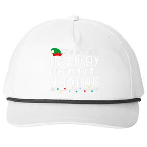 Most Likely To Start The Shenanigans Elf Christmas Family Snapback Five-Panel Rope Hat