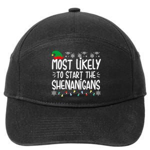 Most Likely To Start The Shenanigans Elf Christmas Family 7-Panel Snapback Hat