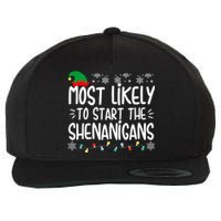 Most Likely To Start The Shenanigans Elf Christmas Family Wool Snapback Cap