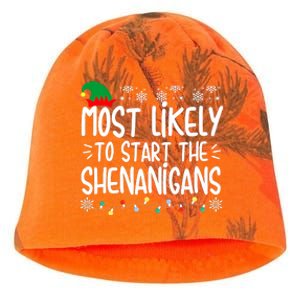 Most Likely To Start The Shenanigans Elf Christmas Family Kati - Camo Knit Beanie