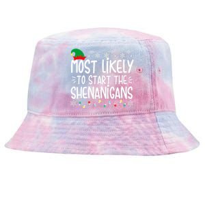 Most Likely To Start The Shenanigans Elf Christmas Family Tie-Dyed Bucket Hat