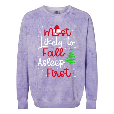 Most Likely To Fall Asleep First Family Matching Christmas Gift Colorblast Crewneck Sweatshirt