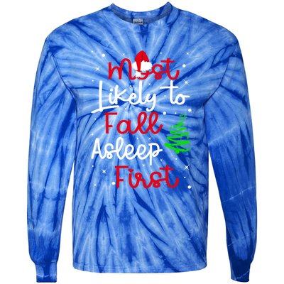 Most Likely To Fall Asleep First Family Matching Christmas Gift Tie-Dye Long Sleeve Shirt