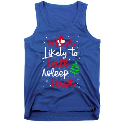 Most Likely To Fall Asleep First Family Matching Christmas Gift Tank Top