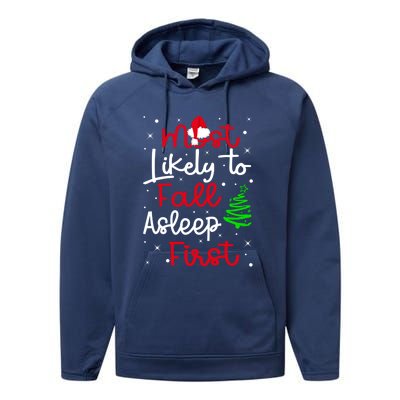 Most Likely To Fall Asleep First Family Matching Christmas Gift Performance Fleece Hoodie