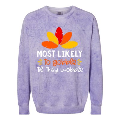 Most Likely To Cute Gift Matching Family Thanksgiving Pajamas Great Gift Colorblast Crewneck Sweatshirt