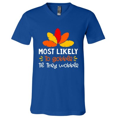 Most Likely To Cute Gift Matching Family Thanksgiving Pajamas Great Gift V-Neck T-Shirt