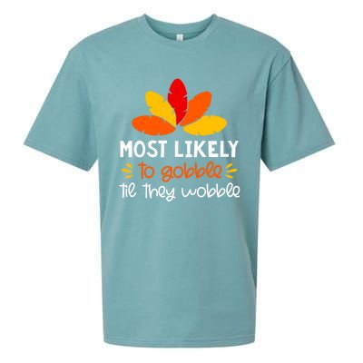 Most Likely To Cute Gift Matching Family Thanksgiving Pajamas Great Gift Sueded Cloud Jersey T-Shirt