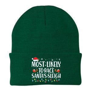 Most Likely To Race Santas Sleigh Family Christmas Pajamas Knit Cap Winter Beanie