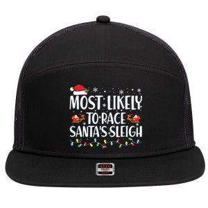 Most Likely To Race Santas Sleigh Family Christmas Pajamas 7 Panel Mesh Trucker Snapback Hat