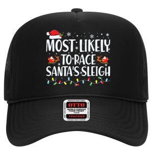 Most Likely To Race Santas Sleigh Family Christmas Pajamas High Crown Mesh Back Trucker Hat